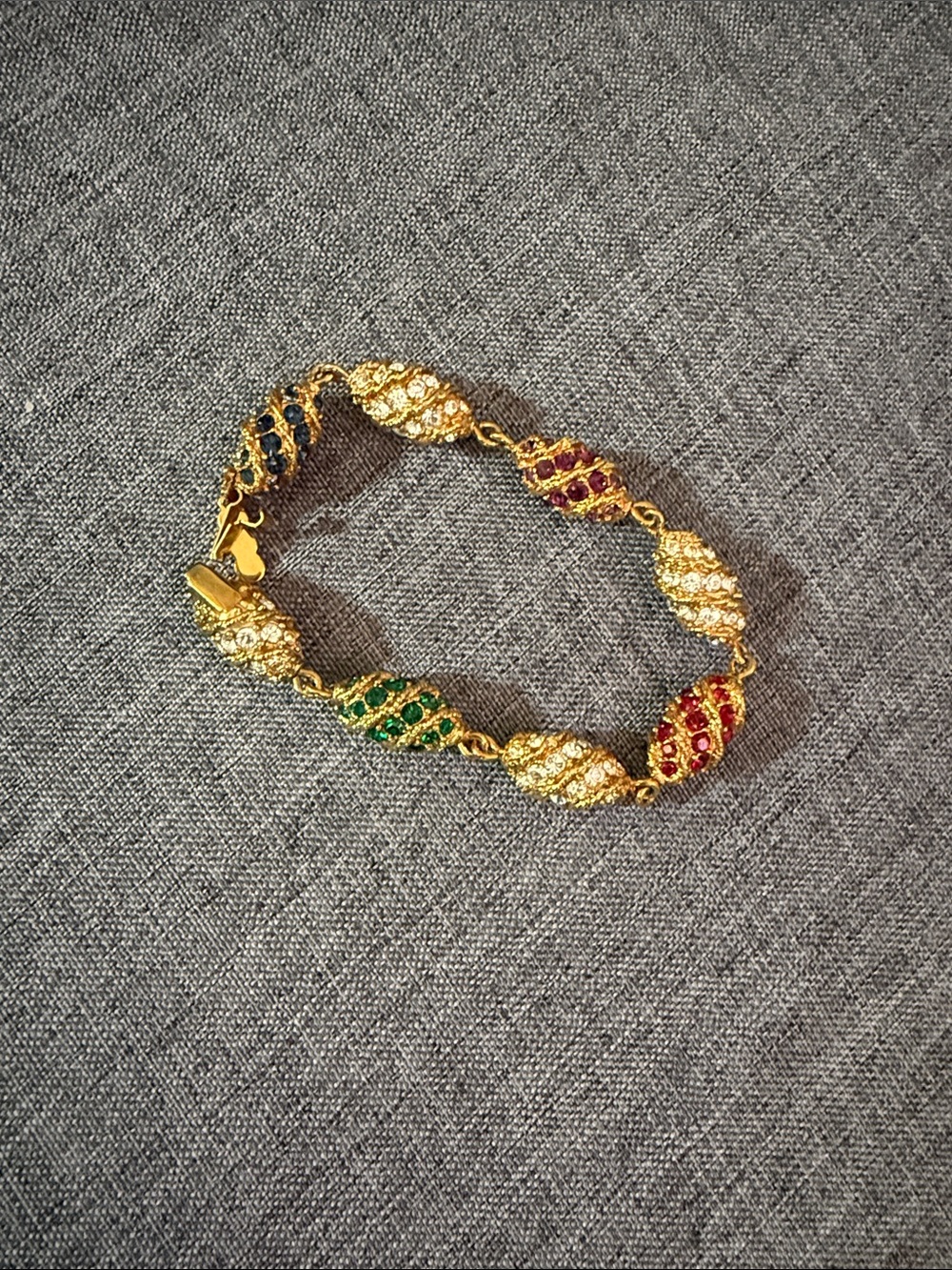 Vintage Camrose & Kross Jacqueline Kennedy gold plated egg bracelet; multi color
